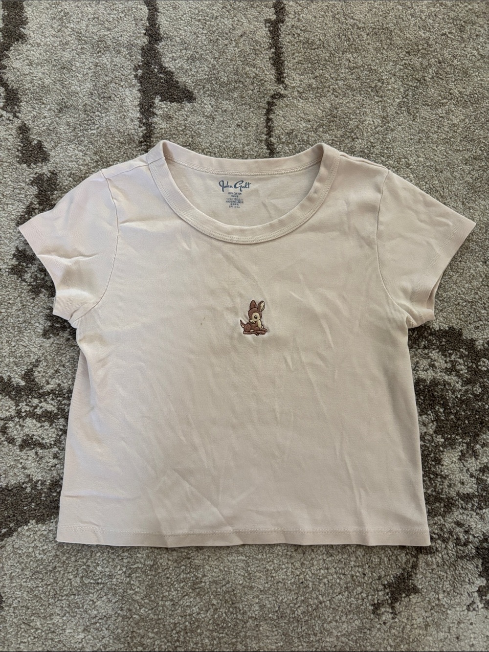 John Galt Brandy Melville - Beige Deer Embroidered Ashlyn Crop Baby Tee!!